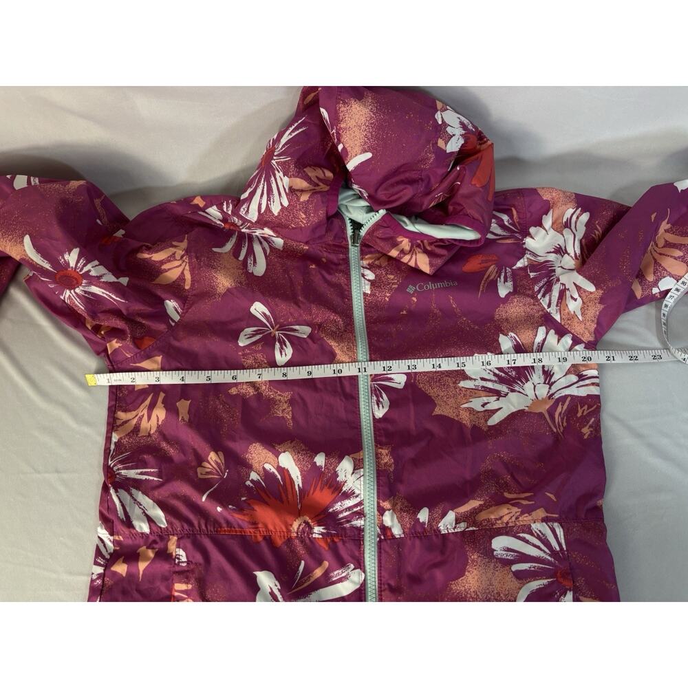 Columbia Girls Purple Floral Hooded Windbreaker Jacket Full Zip Size L 14/16 - Picture 9 of 13